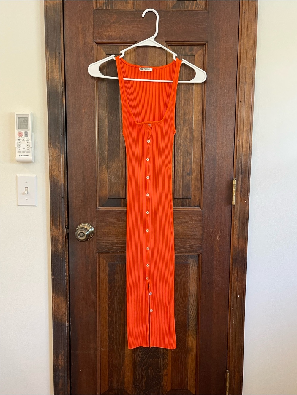 Zara Orange Ribbed Maxi Dress Small Sleeveless Button Front Beach Vacation